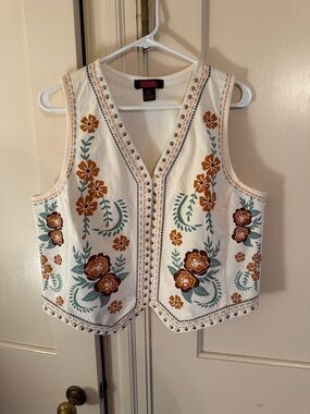 NWOT Rock & Roll Denim Floral Print Studded Vest size XL